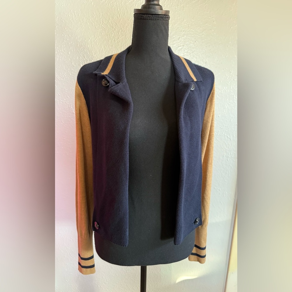 CAbi Navy and Tan Varsity Jacket